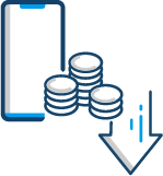 Icon of an Android mobile device with low-cost symbol