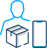 Icon of a worker holding a mobile device next to a parcel showing pick method options